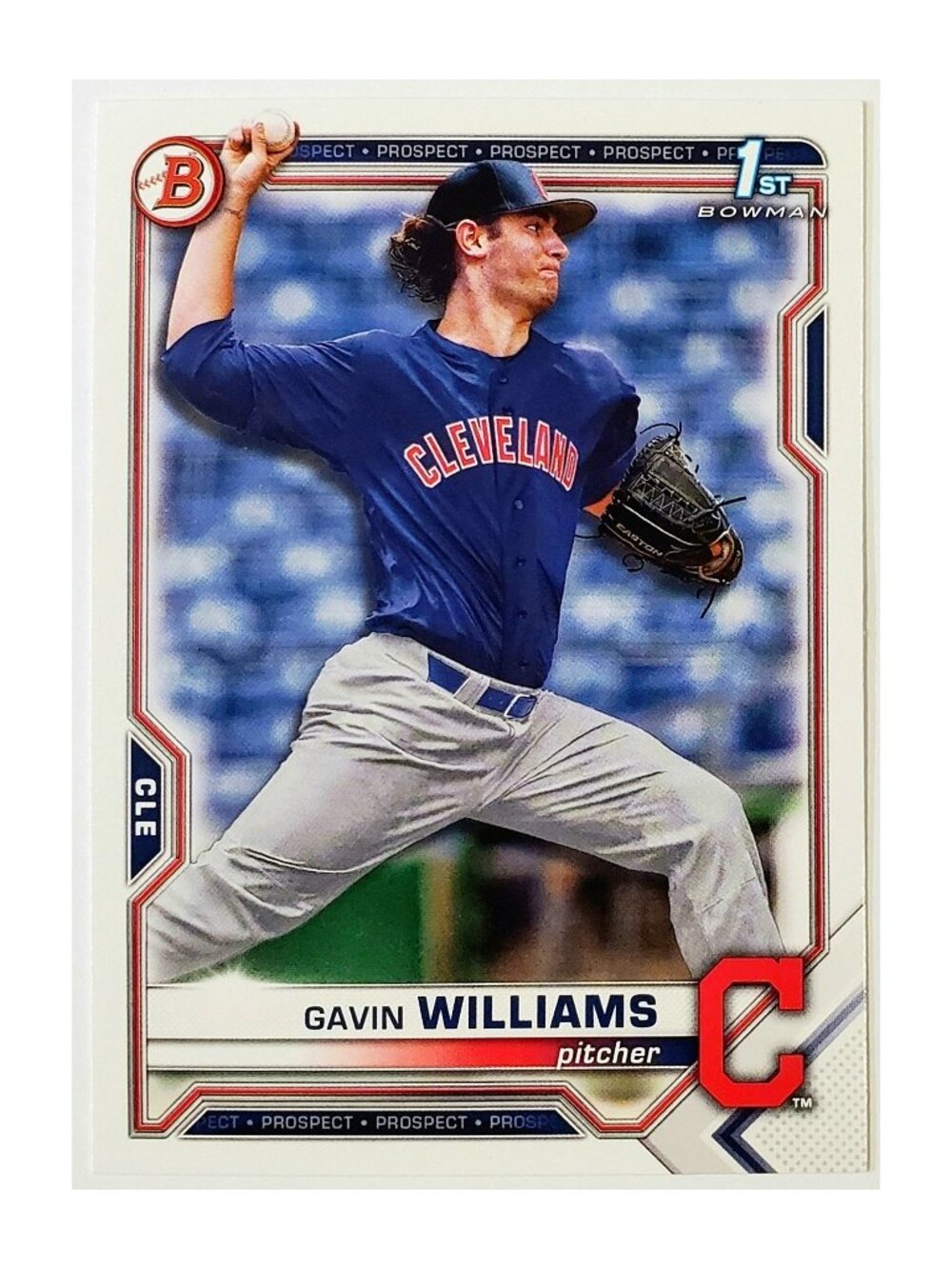GAVIN WILLIAMS ROOKIE "1ST BOWMAN" 2021 BOWMAN DRAFT #BD-93, CLEVELAND